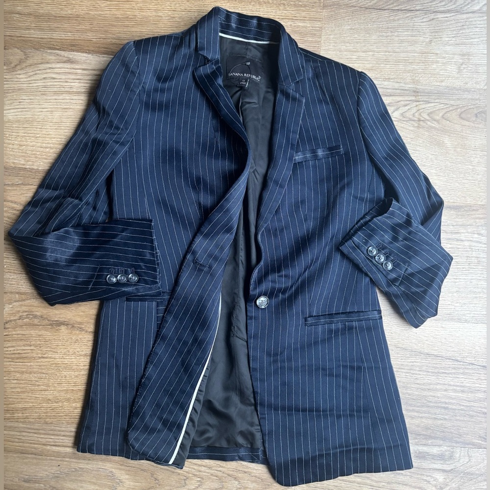 Banana Republic Dark Blue Pinstripe Blazer satin size 0